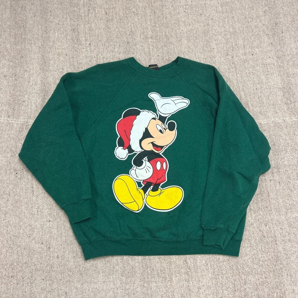 Vintage Mickey Mouse Sweatshirt Mens Medium Green 1990s Christmas
